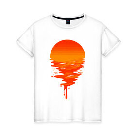 Женская футболка хлопок с принтом Sunset в Курске, 100% хлопок | прямой крой, круглый вырез горловины, длина до линии бедер, слегка спущенное плечо | sun | закат | краски | солнце