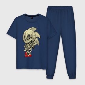 Мужская пижама хлопок с принтом Sonic skeleton в Курске, 100% хлопок | брюки и футболка прямого кроя, без карманов, на брюках мягкая резинка на поясе и по низу штанин
 | скелет
