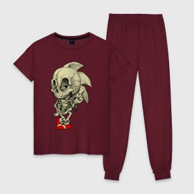 Женская пижама хлопок с принтом Sonic skeleton в Курске, 100% хлопок | брюки и футболка прямого кроя, без карманов, на брюках мягкая резинка на поясе и по низу штанин | скелет