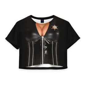 Женская футболка 3D укороченная с принтом Костюм шерифа в Курске, 100% полиэстер | круглая горловина, длина футболки до линии талии, рукава с отворотами | год | грудь | костюм | новый | ролевые | тело | шериф