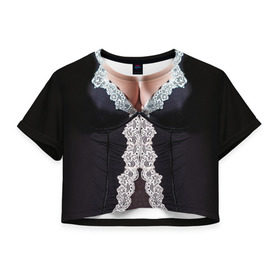 Женская футболка 3D укороченная с принтом Костюм горничной в Курске, 100% полиэстер | круглая горловина, длина футболки до линии талии, рукава с отворотами | год | горничная | грудь | домработница | костюм | новый | ролевые | тело