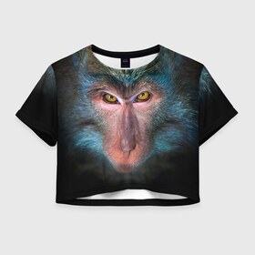Женская футболка 3D укороченная с принтом Обезьяна в Курске, 100% полиэстер | круглая горловина, длина футболки до линии талии, рукава с отворотами | 2016 | мартышка | обезьяна | с новым годом | символ нг