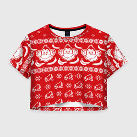 Женская футболка 3D укороченная с принтом Свитер обезьянки в Курске, 100% полиэстер | круглая горловина, длина футболки до линии талии, рукава с отворотами | банан
