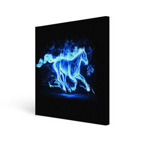 Холст квадратный с принтом Ледяной конь в Курске, 100% ПВХ |  | арт | лёд | лошадь | огонь | пламя
