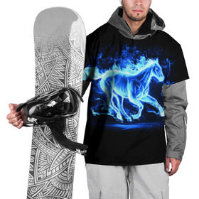 Накидка на куртку 3D с принтом Ледяной конь в Курске, 100% полиэстер |  | арт | лёд | лошадь | огонь | пламя