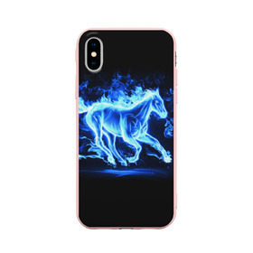 Чехол для Apple iPhone X силиконовый матовый с принтом Ледяной конь в Курске, Силикон | Печать на задней стороне чехла, без боковой панели | арт | лёд | лошадь | огонь | пламя