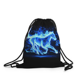 Рюкзак-мешок 3D с принтом Ледяной конь в Курске, 100% полиэстер | плотность ткани — 200 г/м2, размер — 35 х 45 см; лямки — толстые шнурки, застежка на шнуровке, без карманов и подкладки | арт | лёд | лошадь | огонь | пламя