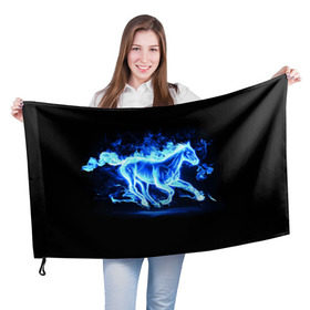 Флаг 3D с принтом Ледяной конь в Курске, 100% полиэстер | плотность ткани — 95 г/м2, размер — 67 х 109 см. Принт наносится с одной стороны | арт | лёд | лошадь | огонь | пламя