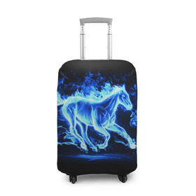 Чехол для чемодана 3D с принтом Ледяной конь в Курске, 86% полиэфир, 14% спандекс | двустороннее нанесение принта, прорези для ручек и колес | Тематика изображения на принте: арт | лёд | лошадь | огонь | пламя