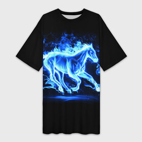 Платье-футболка 3D с принтом Ледяной конь в Курске,  |  | Тематика изображения на принте: арт | лёд | лошадь | огонь | пламя