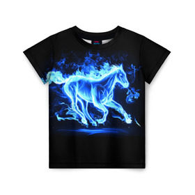 Детская футболка 3D с принтом Ледяной конь в Курске, 100% гипоаллергенный полиэфир | прямой крой, круглый вырез горловины, длина до линии бедер, чуть спущенное плечо, ткань немного тянется | арт | лёд | лошадь | огонь | пламя
