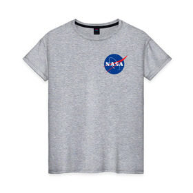 Женская футболка хлопок с принтом NASA в Курске, 100% хлопок | прямой крой, круглый вырез горловины, длина до линии бедер, слегка спущенное плечо | астронавты | космос | наса