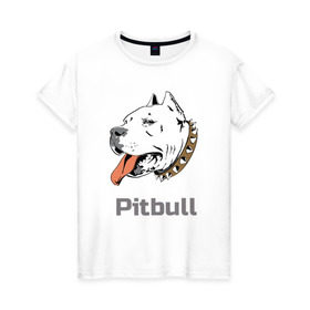 Женская футболка хлопок с принтом Питбуль в Курске, 100% хлопок | прямой крой, круглый вырез горловины, длина до линии бедер, слегка спущенное плечо | пес | собака