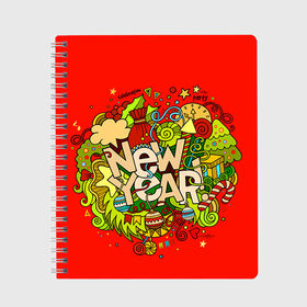 Тетрадь с принтом New Year в Курске, 100% бумага | 48 листов, плотность листов — 60 г/м2, плотность картонной обложки — 250 г/м2. Листы скреплены сбоку удобной пружинной спиралью. Уголки страниц и обложки скругленные. Цвет линий — светло-серый
 | 2016 | new year | год | новогодний | новый | подарок | с новым годом