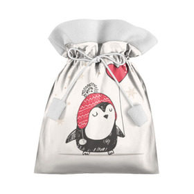 Подарочный 3D мешок с принтом Пингвин с шариком в Курске, 100% полиэстер | Размер: 29*39 см | Тематика изображения на принте: пингвин