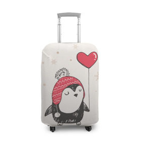 Чехол для чемодана 3D с принтом Пингвин с шариком в Курске, 86% полиэфир, 14% спандекс | двустороннее нанесение принта, прорези для ручек и колес | пингвин