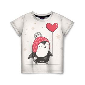 Детская футболка 3D с принтом Пингвин с шариком в Курске, 100% гипоаллергенный полиэфир | прямой крой, круглый вырез горловины, длина до линии бедер, чуть спущенное плечо, ткань немного тянется | пингвин