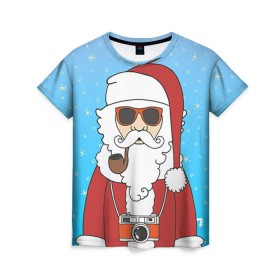 Женская футболка 3D с принтом Дед мороз в Курске, 100% полиэфир ( синтетическое хлопкоподобное полотно) | прямой крой, круглый вырез горловины, длина до линии бедер | 2016 | christmas | hipster | new year | дед мороз | животные | нг | новый год | рождество | с новым годом | санта | хипстер