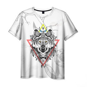 Мужская футболка 3D с принтом Волк в Курске, 100% полиэфир | прямой крой, круглый вырез горловины, длина до линии бедер | волк | животные | перо | перья