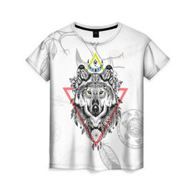 Женская футболка 3D с принтом Волк в Курске, 100% полиэфир ( синтетическое хлопкоподобное полотно) | прямой крой, круглый вырез горловины, длина до линии бедер | волк | животные | перо | перья