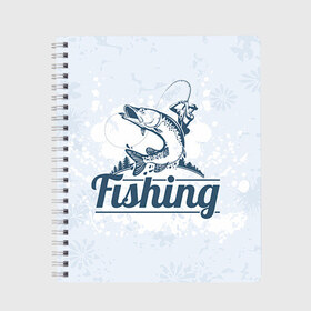 Тетрадь с принтом Рыбалка в Курске, 100% бумага | 48 листов, плотность листов — 60 г/м2, плотность картонной обложки — 250 г/м2. Листы скреплены сбоку удобной пружинной спиралью. Уголки страниц и обложки скругленные. Цвет линий — светло-серый
 | fishing | рыба | рыбак | рыбалка | туризм