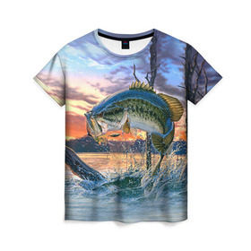 Женская футболка 3D с принтом Рыба в Курске, 100% полиэфир ( синтетическое хлопкоподобное полотно) | прямой крой, круглый вырез горловины, длина до линии бедер | fishing | рыба | рыбак | рыбалка | туризм
