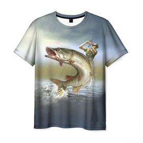 Мужская футболка 3D с принтом Щука в Курске, 100% полиэфир | прямой крой, круглый вырез горловины, длина до линии бедер | Тематика изображения на принте: fishing | рыба | рыбак | рыбалка | туризм | щука