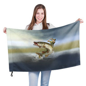Флаг 3D с принтом Щука в Курске, 100% полиэстер | плотность ткани — 95 г/м2, размер — 67 х 109 см. Принт наносится с одной стороны | Тематика изображения на принте: fishing | рыба | рыбак | рыбалка | туризм | щука