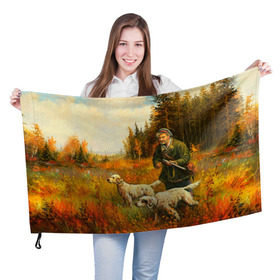 Флаг 3D с принтом Охота в Курске, 100% полиэстер | плотность ткани — 95 г/м2, размер — 67 х 109 см. Принт наносится с одной стороны | hunting | камуфляж | охота | охотник | собака | туризм