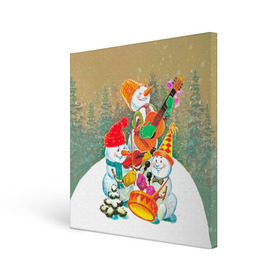 Холст квадратный с принтом Снеговики в Курске, 100% ПВХ |  | 2016 | год | новый | открытка | ретро | с новым годом | снеговик | советский | ссср