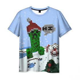 Мужская футболка 3D с принтом Minecraft в Курске, 100% полиэфир | прямой крой, круглый вырез горловины, длина до линии бедер | creeper | крипер | майнкрафт | новогодний