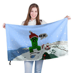 Флаг 3D с принтом Minecraft в Курске, 100% полиэстер | плотность ткани — 95 г/м2, размер — 67 х 109 см. Принт наносится с одной стороны | creeper | крипер | майнкрафт | новогодний
