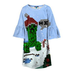 Детское платье 3D с принтом Minecraft в Курске, 100% полиэстер | прямой силуэт, чуть расширенный к низу. Круглая горловина, на рукавах — воланы | creeper | крипер | майнкрафт | новогодний