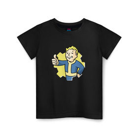 Детская футболка хлопок с принтом Vault Boy в Курске, 100% хлопок | круглый вырез горловины, полуприлегающий силуэт, длина до линии бедер | boy | fallout | pip | vault | vault boyубежище | фаллаут