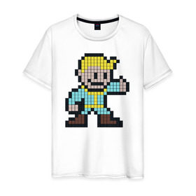 Мужская футболка хлопок с принтом VAULT BOY PIXEL! в Курске, 100% хлопок | прямой крой, круглый вырез горловины, длина до линии бедер, слегка спущенное плечо. | Тематика изображения на принте: 