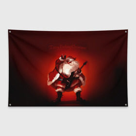 Флаг-баннер с принтом Дед Мороз рокер в Курске, 100% полиэстер | размер 67 х 109 см, плотность ткани — 95 г/м2; по краям флага есть четыре люверса для крепления | heavy metal | rock | santa claus | дед мороз | рок | с новым годом | санта | санта клаус