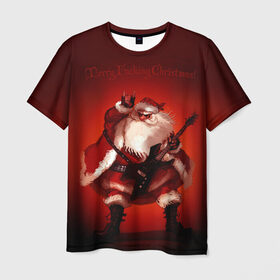 Мужская футболка 3D с принтом Дед мороз рокер в Курске, 100% полиэфир | прямой крой, круглый вырез горловины, длина до линии бедер | heavy metal | rock | santa claus | дед мороз | рок | с новым годом | санта | санта клаус