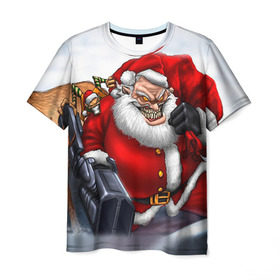 Мужская футболка 3D с принтом Дед мороз рокер в Курске, 100% полиэфир | прямой крой, круглый вырез горловины, длина до линии бедер | heavy metal | rock | santa claus | дед мороз | рок | с новым годом | санта | санта клаус