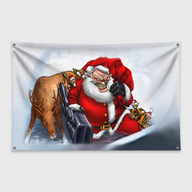 Флаг-баннер с принтом Дед мороз рокер в Курске, 100% полиэстер | размер 67 х 109 см, плотность ткани — 95 г/м2; по краям флага есть четыре люверса для крепления | heavy metal | rock | santa claus | дед мороз | рок | с новым годом | санта | санта клаус