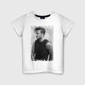 Детская футболка хлопок с принтом David Beckham (retro style) в Курске, 100% хлопок | круглый вырез горловины, полуприлегающий силуэт, длина до линии бедер | david beckham | retro style | англия | дэвид бекхэм | лига чемпионов | мадрид | мю | реал | футбол
