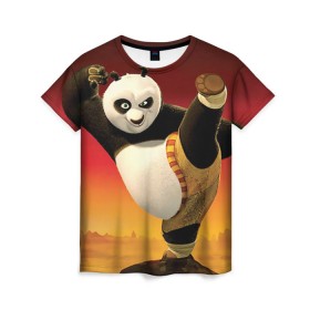 Женская футболка 3D с принтом Кунг фу панда в Курске, 100% полиэфир ( синтетическое хлопкоподобное полотно) | прямой крой, круглый вырез горловины, длина до линии бедер | Тематика изображения на принте: kung fu | kung fu panda | panda | кунг фу | кунг фу панда | кунгфу | панда. кунг фу | по