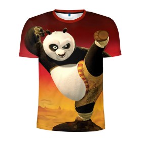 Мужская футболка 3D спортивная с принтом Кунг фу панда в Курске, 100% полиэстер с улучшенными характеристиками | приталенный силуэт, круглая горловина, широкие плечи, сужается к линии бедра | Тематика изображения на принте: kung fu | kung fu panda | panda | кунг фу | кунг фу панда | кунгфу | панда. кунг фу | по