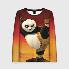 Женский лонгслив 3D с принтом Кунг фу панда в Курске, 100% полиэстер | длинные рукава, круглый вырез горловины, полуприлегающий силуэт | kung fu | kung fu panda | panda | кунг фу | кунг фу панда | кунгфу | панда. кунг фу | по