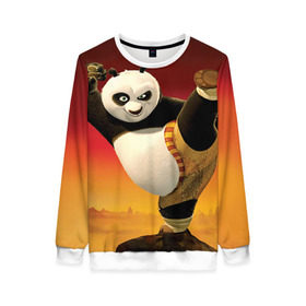Женский свитшот 3D с принтом Кунг фу панда в Курске, 100% полиэстер с мягким внутренним слоем | круглый вырез горловины, мягкая резинка на манжетах и поясе, свободная посадка по фигуре | kung fu | kung fu panda | panda | кунг фу | кунг фу панда | кунгфу | панда. кунг фу | по
