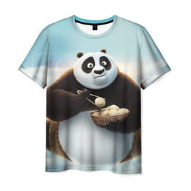 Мужская футболка 3D с принтом Кунг фу панда в Курске, 100% полиэфир | прямой крой, круглый вырез горловины, длина до линии бедер | панда