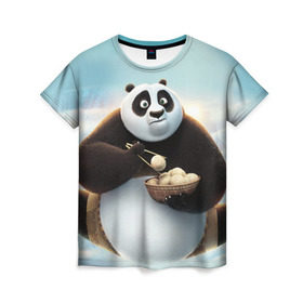 Женская футболка 3D с принтом Кунг фу панда в Курске, 100% полиэфир ( синтетическое хлопкоподобное полотно) | прямой крой, круглый вырез горловины, длина до линии бедер | панда