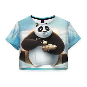 Женская футболка 3D укороченная с принтом Кунг фу панда в Курске, 100% полиэстер | круглая горловина, длина футболки до линии талии, рукава с отворотами | панда