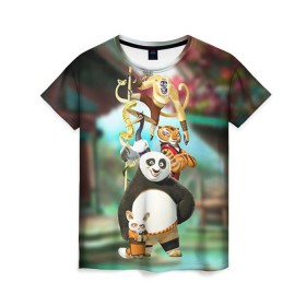 Женская футболка 3D с принтом Кунг фу панда в Курске, 100% полиэфир ( синтетическое хлопкоподобное полотно) | прямой крой, круглый вырез горловины, длина до линии бедер | kung fu | kung fu panda | panda | кунг фу | кунг фу панда | кунгфу | панда. кунг фу | по