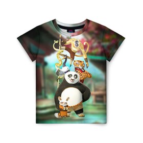Детская футболка 3D с принтом Кунг фу панда в Курске, 100% гипоаллергенный полиэфир | прямой крой, круглый вырез горловины, длина до линии бедер, чуть спущенное плечо, ткань немного тянется | Тематика изображения на принте: kung fu | kung fu panda | panda | кунг фу | кунг фу панда | кунгфу | панда. кунг фу | по