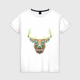 Женская футболка хлопок с принтом Олень (цветная мозаика) в Курске, 100% хлопок | прямой крой, круглый вырез горловины, длина до линии бедер, слегка спущенное плечо | голова | животное | мозаика | олень | рога | узор